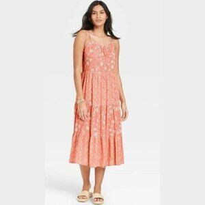 Universal Thread Tiered Woven Metallic Maxi Dress Size M Coral‎ Pink Orange